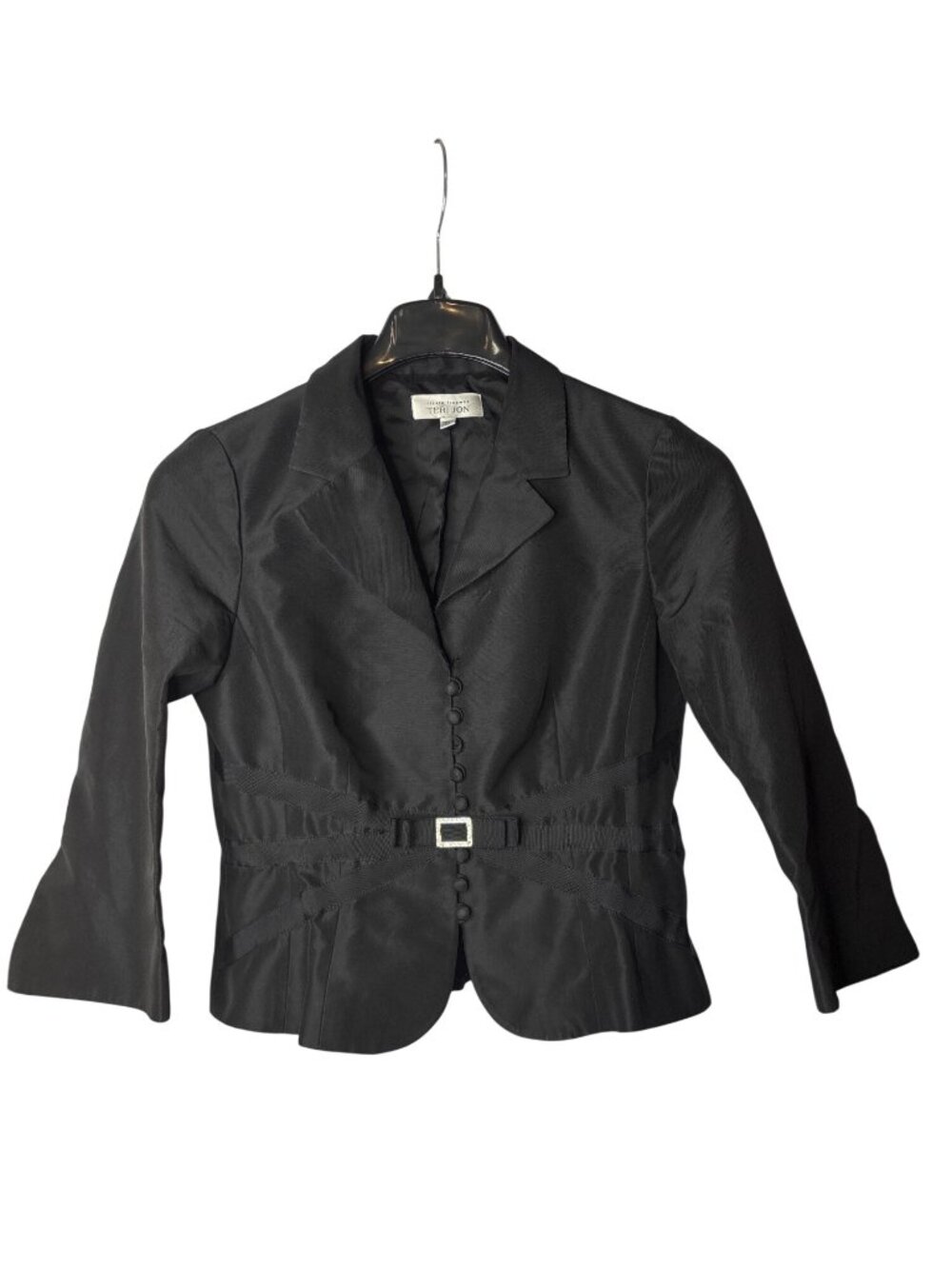 Rickie Freeman Teri Jon Womens Blazer Size 10 Black Rhinestone Accent Flawed